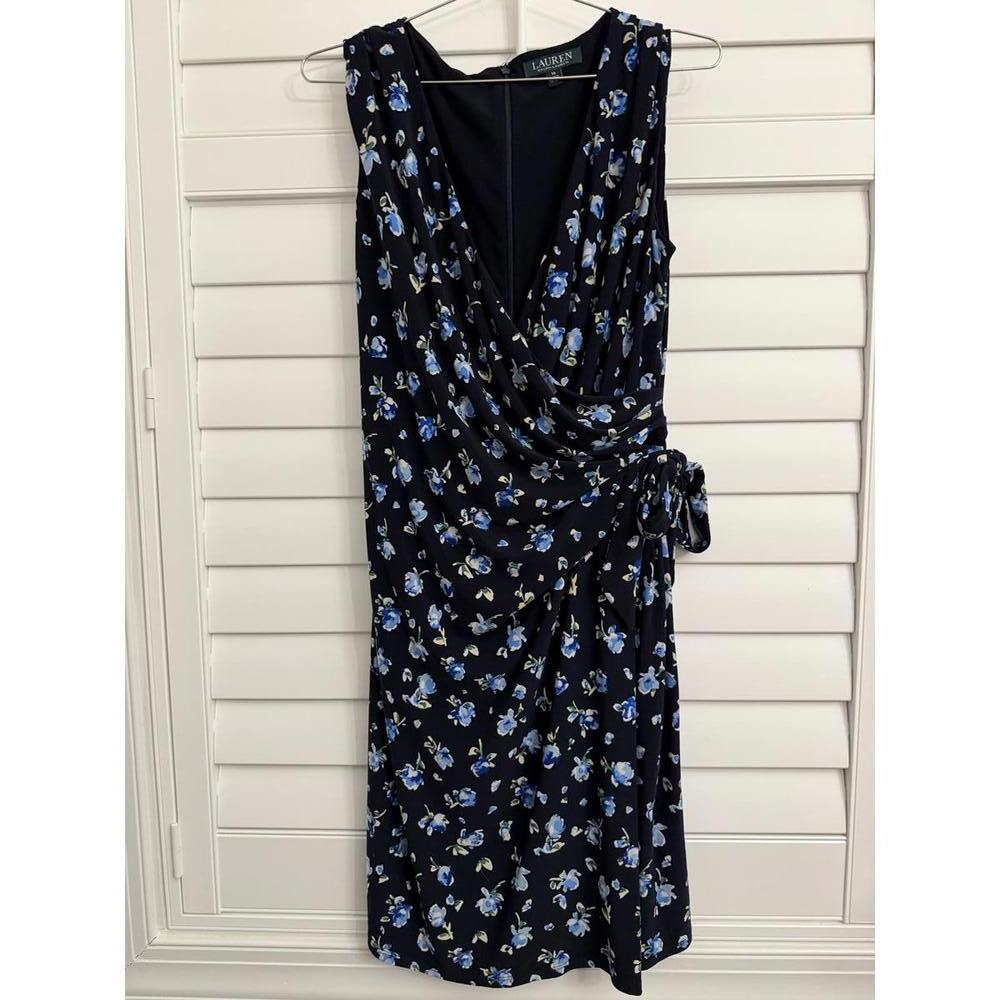Lauren Ralph Lauren floral jersey wrap-style‎ dress in navy blue